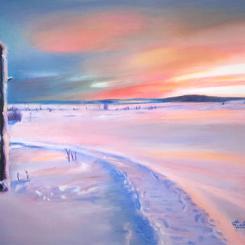 Painting titled "Un lever de soleil…" by Adyne Gohy, Original Artwork, Pastel Mounted on Wood Stretcher frame