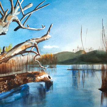 Peinture intitulée "Au Lac du Bourget" par Adyne Gohy, Œuvre d'art originale, Aquarelle