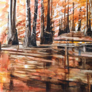 Painting titled "Les Cyprès chauves…" by Adyne Gohy, Original Artwork, Watercolor