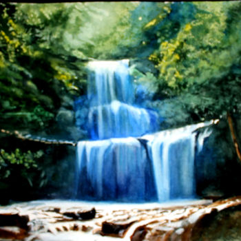 Painting titled "Cascade du Rouselet" by Adyne Gohy, Original Artwork, Watercolor