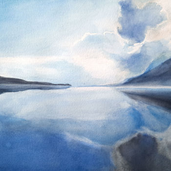 Painting titled "Le lac du Bourget" by Adyne Gohy, Original Artwork, Watercolor
