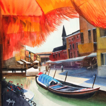 Painting titled "A Burano" by Adyne Gohy, Original Artwork, Watercolor