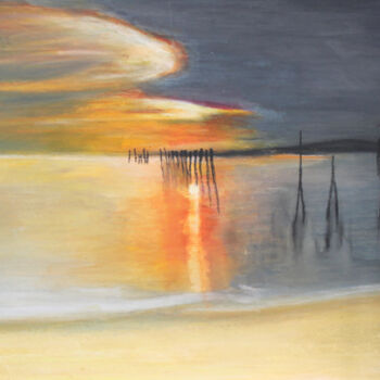 제목이 "Mer calme au soleil…"인 미술작품 Adyne Gohy로, 원작, 수채화