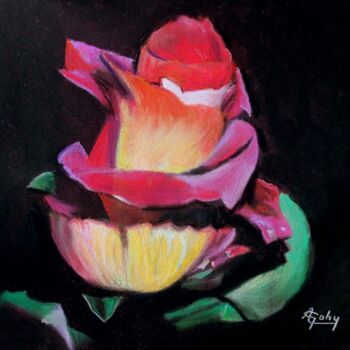 绘画 标题为“Un bouton de rose” 由Adyne Gohy, 原创艺术品, 粉彩 安装在纸板上