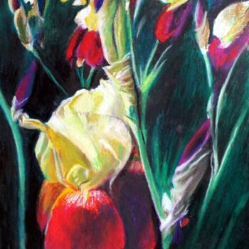 Painting titled "Des iris" by Adyne Gohy, Original Artwork, Pastel