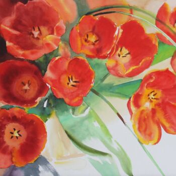 Pittura intitolato "Un bouquet de tulip…" da Adyne Gohy, Opera d'arte originale, Acquarello