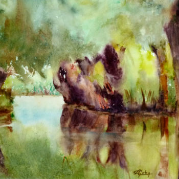 Картина под названием "Dans les Marais Poi…" - Adyne Gohy, Подлинное произведение искусства, Масло