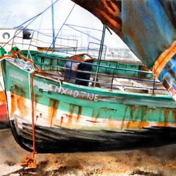 Painting titled "A Camaret" by Adyne Gohy, Original Artwork, Watercolor
