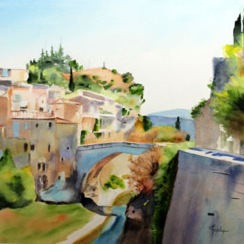 Painting titled "Vaison la Romaine" by Adyne Gohy, Original Artwork, Watercolor