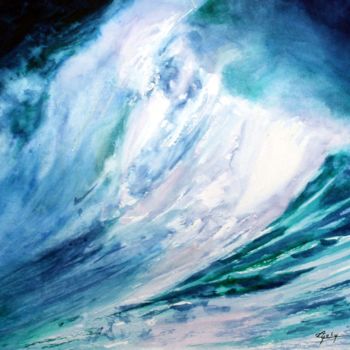Pintura titulada "Pleine lune en mer" por Adyne Gohy, Obra de arte original, Acuarela