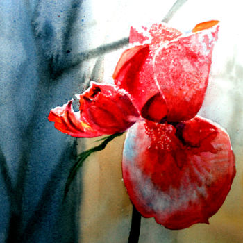 Painting titled "Une rose givrée" by Adyne Gohy, Original Artwork, Watercolor