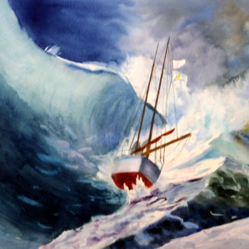 Pintura intitulada "Surfer dans la temp…" por Adyne Gohy, Obras de arte originais, Aquarela