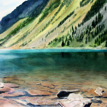 Pintura titulada "Le Lac de Gaube dan…" por Adyne Gohy, Obra de arte original, Acuarela
