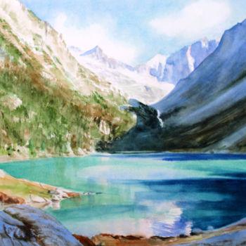 Painting titled "Le Lac de Gaube  (P…" by Adyne Gohy, Original Artwork, Watercolor