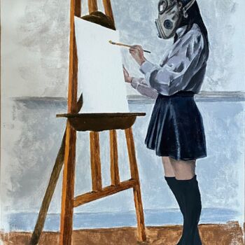 Malerei mit dem Titel "The mask artist" von Aela Malet, Original-Kunstwerk, Acryl