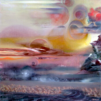 Schilderij getiteld "Vaporous World" door Aeon, Origineel Kunstwerk, Olie Gemonteerd op Frame voor houten brancard