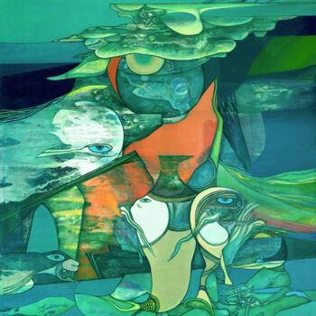 Pintura intitulada "Ocean Dreams" por Aeon, Obras de arte originais, Óleo Montado em Armação em madeira