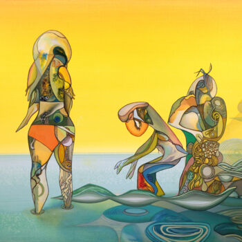 Peinture intitulée "The Sea And The Sun…" par Aeon, Œuvre d'art originale, Huile Monté sur Châssis en bois