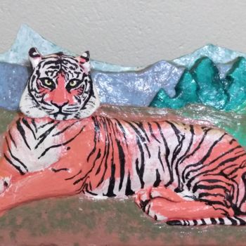 Escultura titulada "O Tigre" por David Washington, Obra de arte original, Yeso