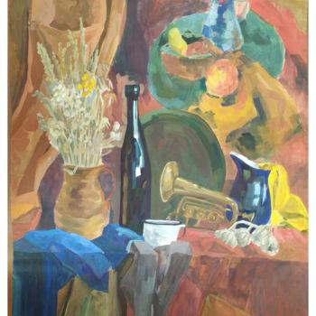 Painting titled "Синий кувшин" by Anastasiia Sliusareva, Original Artwork, Tempera