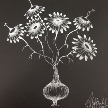Drawing titled "Imaginary Daisies" by Afaf Khalil, Original Artwork, Ink