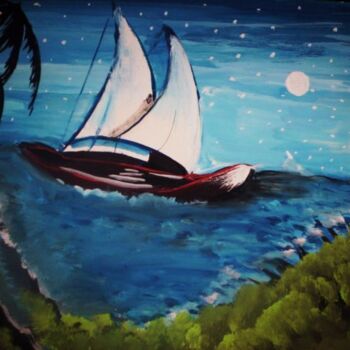Painting titled "at the shore" by Afaf Khalil, Original Artwork, Oil