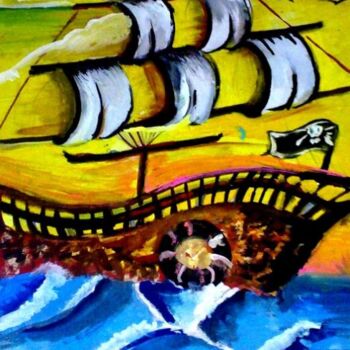 Painting titled "A Boat." by Afaf Khalil, Original Artwork, Oil