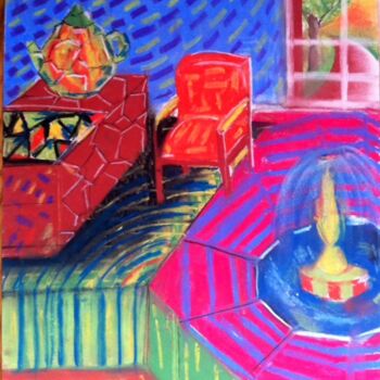 Drawing titled "Fountain in the Liv…" by Afaf Khalil, Original Artwork, Pastel