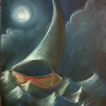 Dibujo titulada "The lost sailboat" por Afaf Khalil, Obra de arte original, Pastel