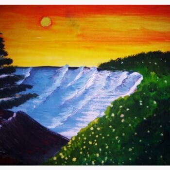 Painting titled "Sunset" by Afaf Khalil, Original Artwork, Gouache