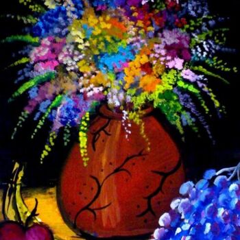 Painting titled "Vase of Flowers" by Afaf Khalil, Original Artwork, Gouache