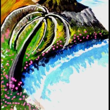 Malerei mit dem Titel "Island" von Afaf Khalil, Original-Kunstwerk, Gouache