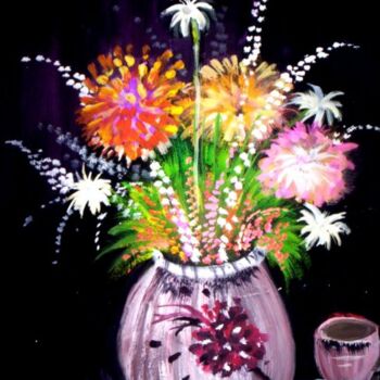 Painting titled "Vase of flowers" by Afaf Khalil, Original Artwork, Gouache