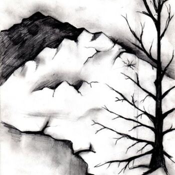 Drawing titled "Snowy Mountain" by Afaf Khalil, Original Artwork, Pencil