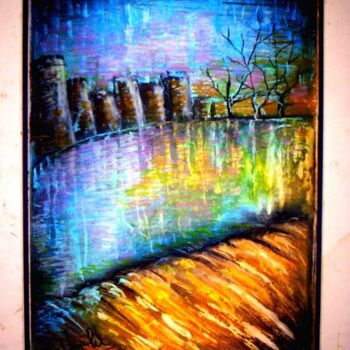 Painting titled "The Far City" by Afaf Khalil, Original Artwork, Pastel