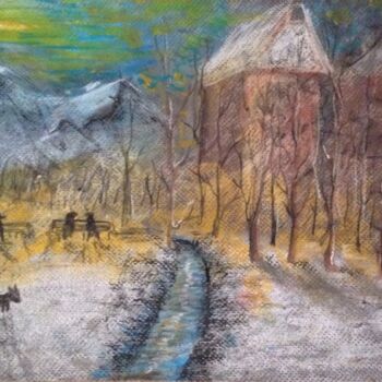 Dibujo titulada "Snow at Central Park" por Afaf Khalil, Obra de arte original, Pastel