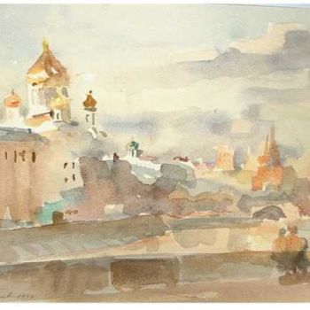 Schilderij getiteld "1. Vue de Moscou, S…" door Alexandra Afanassieva, Origineel Kunstwerk, Aquarel