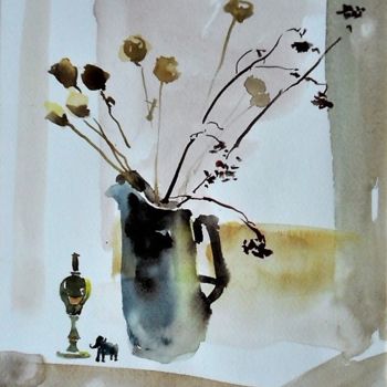 Painting titled "Fleurs séchées" by Alexandra Afanassieva, Original Artwork, Watercolor