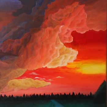 Painting titled "Burning Clouds by A…" by Affaf Asif, Original Artwork, Acrylic