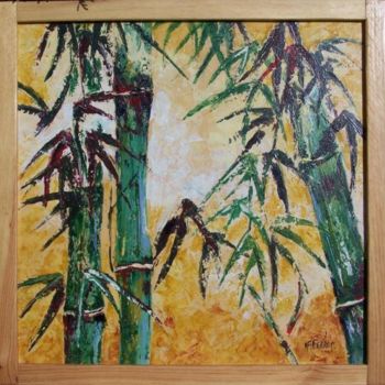 Peinture intitulée "bambous  19  (46x46…" par Anne-Frédérique Ferret, Œuvre d'art originale, Huile