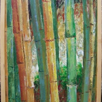 Painting titled "bambou   5" by Anne-Frédérique Ferret, Original Artwork, Oil