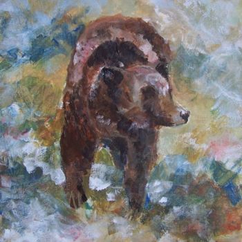 Painting titled "grrr... Grizzly en…" by Anne-Frédérique Ferret, Original Artwork, Oil