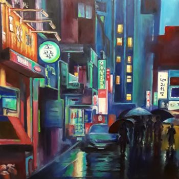 Painting titled "chinatown 3" by Afionis Olivia, Original Artwork, Oil