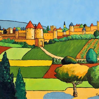 Painting titled "Carcassonne" by Francine Massé, Original Artwork, Oil