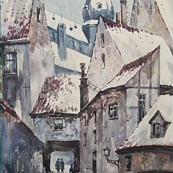 Картина под названием "В узких улочках Риги" - Андрей Мазин, Подлинное произведение искусства