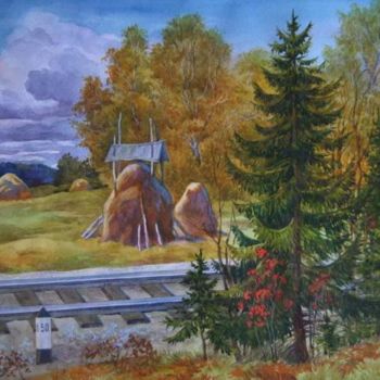Malerei mit dem Titel "50-й километр" von Andrei Mazin, Original-Kunstwerk