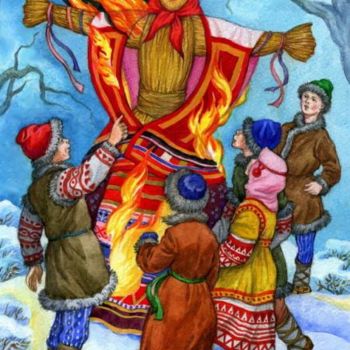 Pintura titulada "Масленица.Славянски…" por Andrei Mazin, Obra de arte original