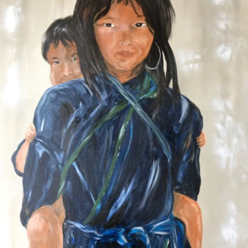 Painting titled "fillette vietnamien…" by Christine Daviles, Original Artwork, Acrylic