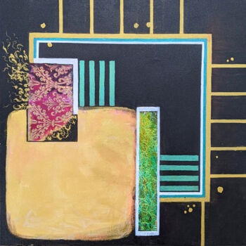 Collages titled "Golden Circuit" by Afsaneh Vollmer, Original Artwork, Acrylic