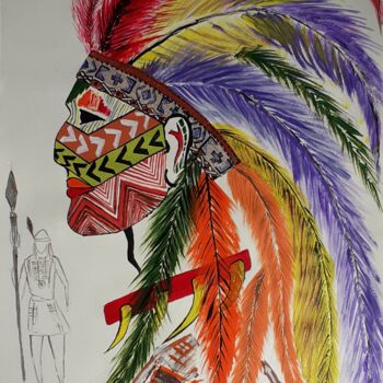 Pintura titulada "Red Indian WHITE" por Afzal Shaikh, Obra de arte original, Acrílico